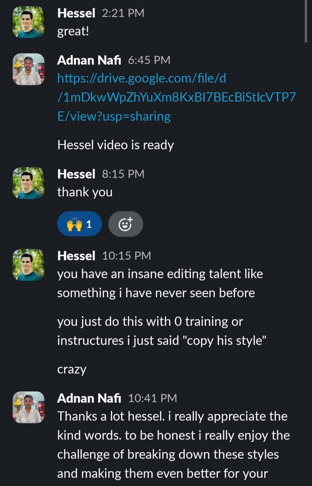 Client feedback screenshot