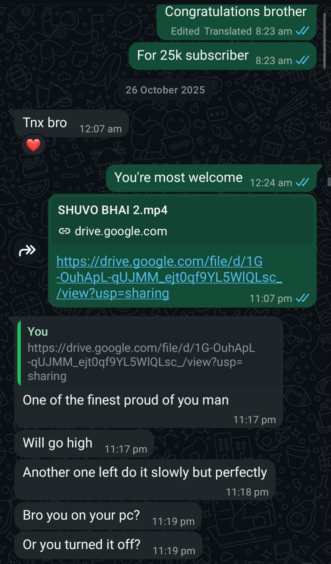 Client feedback screenshot